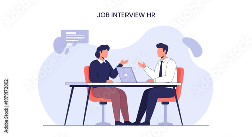 Job Interview HR: Candidate and Recruiter Discussing Opportunity at Desk with Laptop