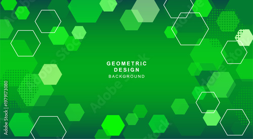 様々な六角形で組み合わせた緑色の幾何学的な背景素材