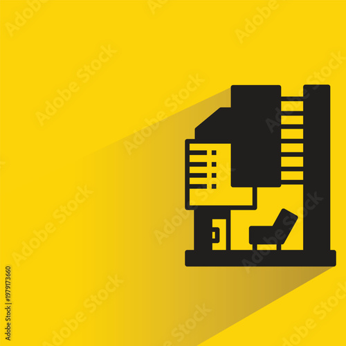 modern building icon with shadow on yellow background