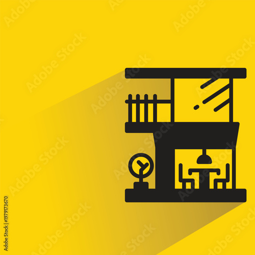 modern building icon with shadow on yellow background