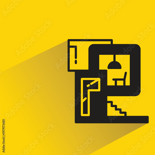 modern building icon with shadow on yellow background