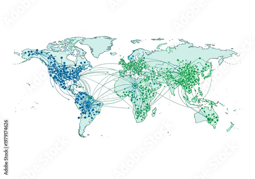 Global ekspor impor network connections map with ekspor impor lines across continents