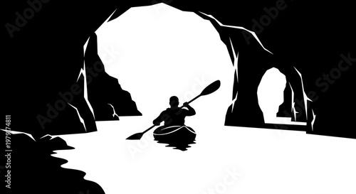 Kayaker in Cave Silhouette.