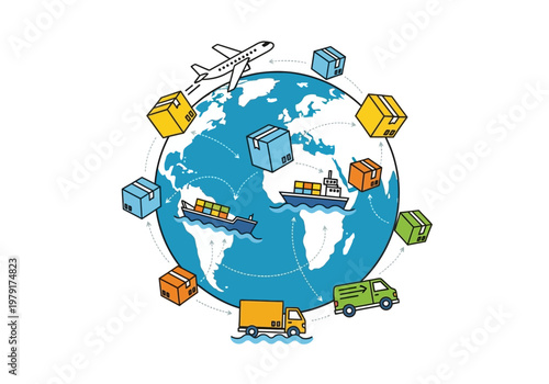 Global ekspor impor trade shipments happening around the world map