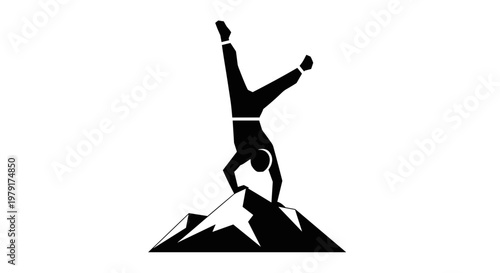 Man doing handstand on mountain.