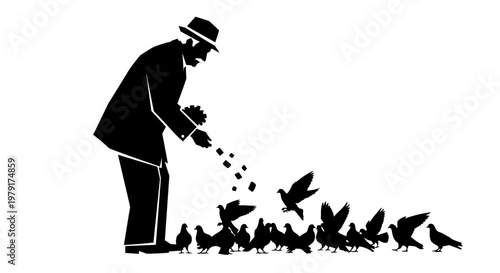 Man Feeding Birds Silhouette.