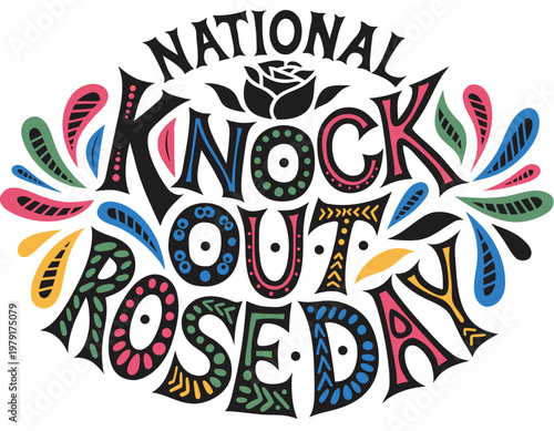 Knock Out Rose Flower Vector Art, National Rose Day Isolated on White Background