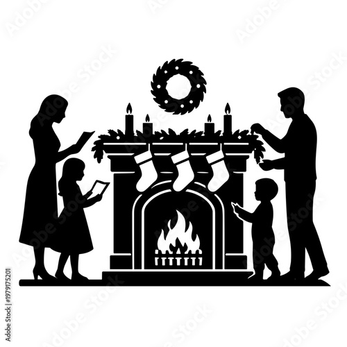icon fireplace during Christmas illustration vector