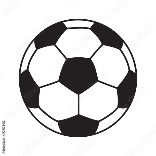 Classic soccer ball icon with editable stroke. Traditional football ball vector with black and white pentagon pattern. Minimalist flat sports symbol isolated on white background.