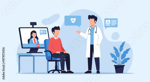 Doctor Consults Patient Online via Video Call, Telemedicine Concept