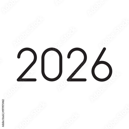 Vector linear icon of the year 2026 with editable stroke. Minimalist style for global football event, sports competition and seasonal calendar.