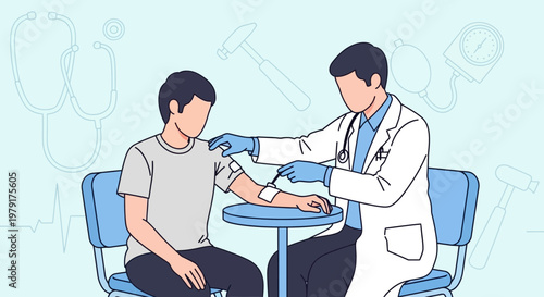 Doctor examining patient's arm with reflex hammer, medical check-up, healthcare concept