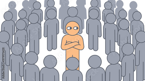 A lonely figure stands out in a crowd feeling discomfort among people.