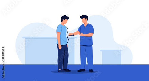 Doctor examining patient's spine, posture check, medical consultation, healthcare concept