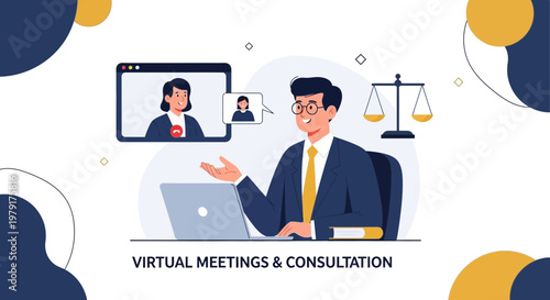 Lawyer consulting client online via video call, virtual legal meetings and consultation