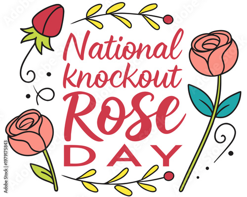 National Knock Out Rose Day Vector Illustration, Floral Rose Celebration Design