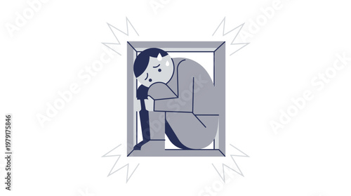 Person feels discomfort sitting on floor with feeling of sadness indoors.