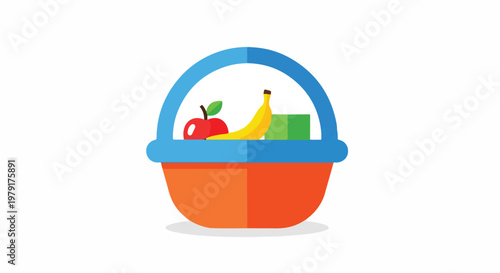 Colorful Shopping Basket with Fresh Produce Inside.