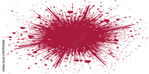 Red ink splat and paint splashes create a grunge texture with blood red ink blots and splatters in a vector illustration design featuring artistic drips and spray stains on a dirty backdrop