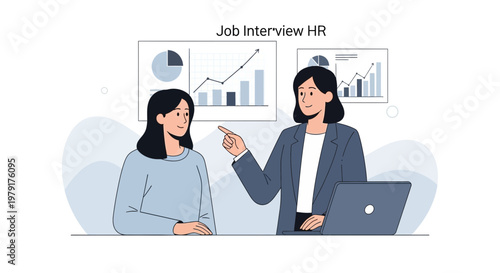 Job Interview HR Meeting: Candidate and Recruiter Discussing Charts