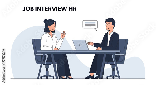 Job Interview HR: Woman and Man in Business Meeting with Laptop