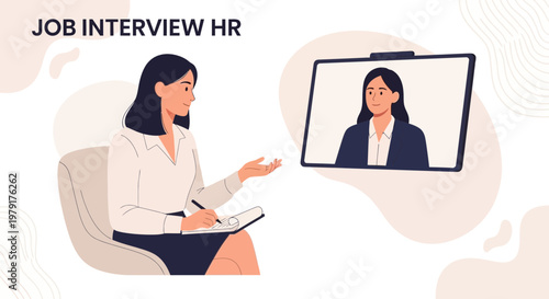 Job Interview HR: Woman HR manager conducts online interview, taking notes