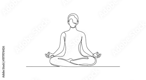 Minimalist Line Art of Person Meditating in Lotus Pose, Zen Calmness