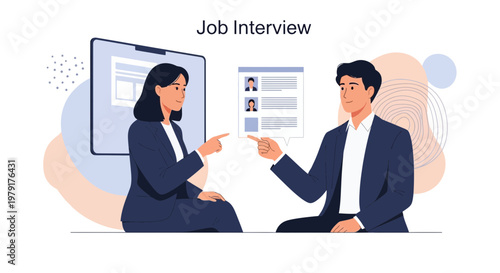 Job Interview: Recruiter and Candidate Discussing Resumes on Screen