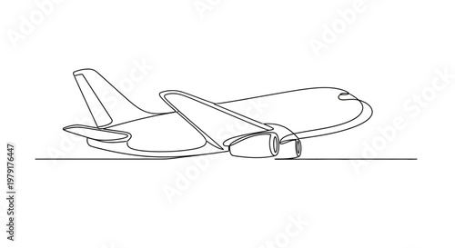 Continuous Line Drawing of a Jet Airplane on a Runway