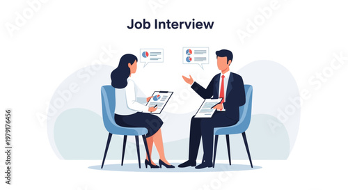 Job Interview: Two Professionals Discussing Charts in a Modern Office Setting