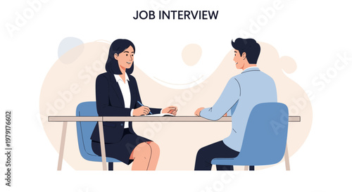 Job Interview: Woman HR Manager Interviews Man Candidate Sitting at Desk