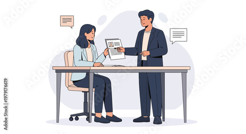 Job Interview: Woman HR Manager Reviews Candidate Resume at Desk