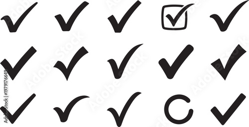 Checkmarks and ticks on a white background illustration