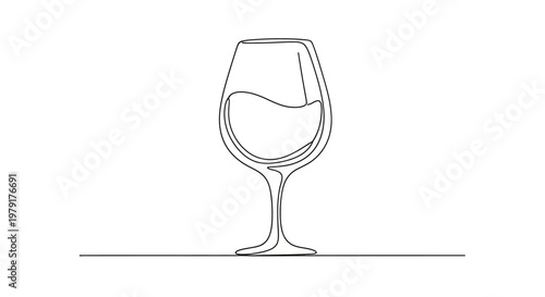 Minimalist One Line Drawing of a Wine Glass with Red Wine