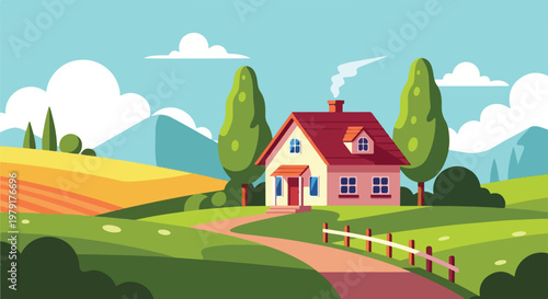Photos House with red roof and pathway.