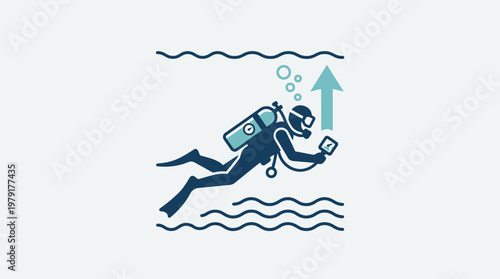 Scuba Diver Ascending With Tablet Device