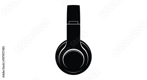 Black over ear headphones displayed on a white background silhouette