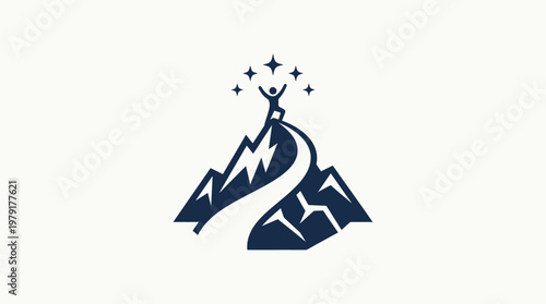 Achieving Success Mountain Climber Reaching for Stars