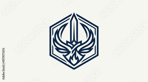 Abstract Sword and Winged Emblem on Cream Background
