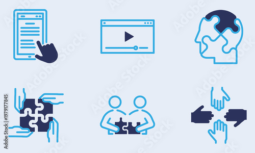 Business and Technology Icon Set: Collaboration, Learning, and Problem Solving