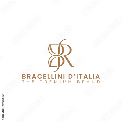 An elegant interlocking monogram, with the letter B reflected to create a symmetrical symbol. The R is seamlessly integrated into the design, which is rendered in a luxurious style with clean lines