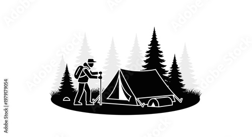 Man camping with tent outdoors.