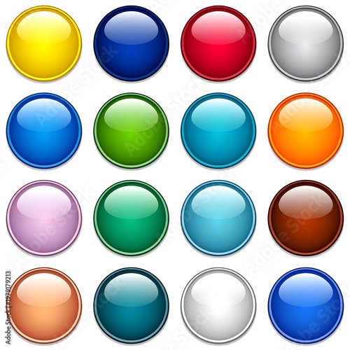 Free Download Sixteen glossy, colorful, circular buttons, each with a rounded highlight - GFXLoad