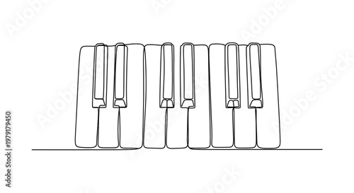 Minimalist Piano Keyboard Line Art, Continuous Drawing, Musical Instrument Concept