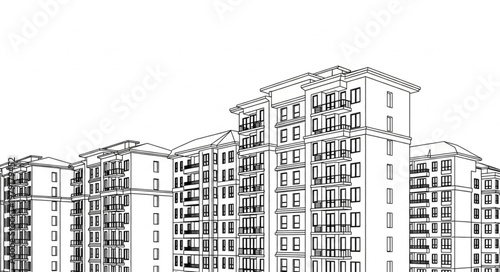 Architectural Drawing of a Modern Apartment Building Facade.