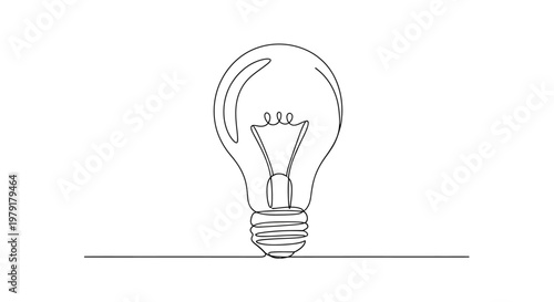 Single line drawing of a classic incandescent light bulb, symbolizing ideas and innovation.