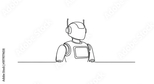 Minimalist robot illustration, single line drawing, modern technology concept