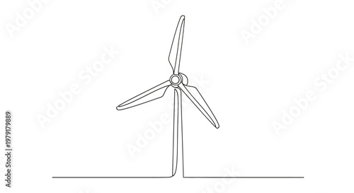 Minimalist wind turbine line drawing, clean energy concept, renewable power generation
