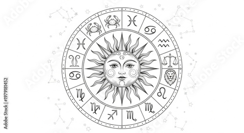 Astrology Sun Zodiac Wheel Horoscope Symbols.