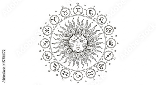 Astrology Sun Zodiac Wheel Horoscope Symbols.